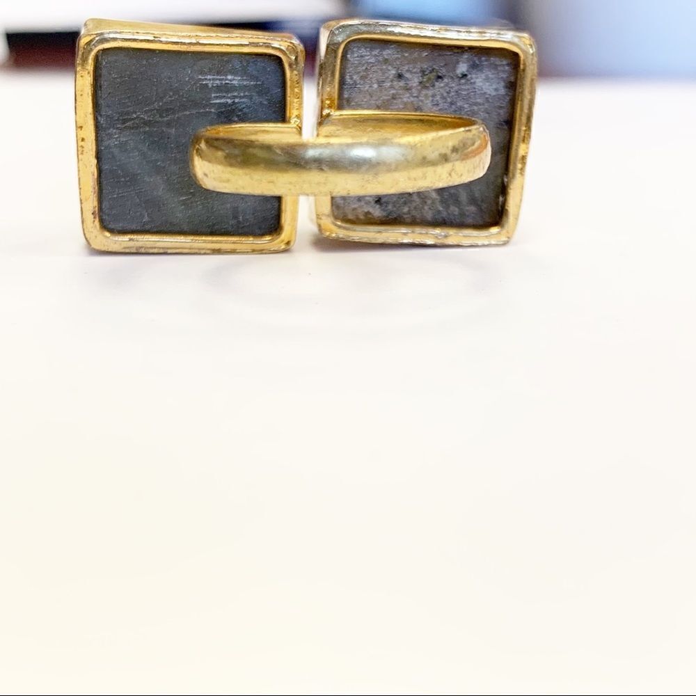 Double Stone Labradorite Open Adjustable Ring, - Picture 3 of 5